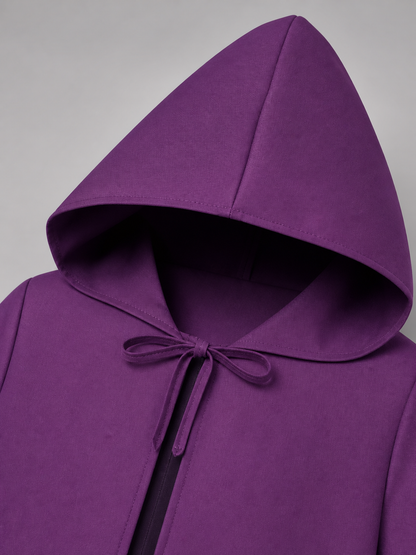Purple hooded costume cloak with zipper