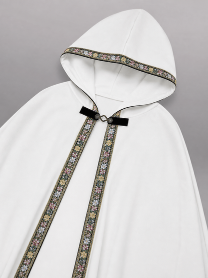 White Medieval Hooded Costume Cloak