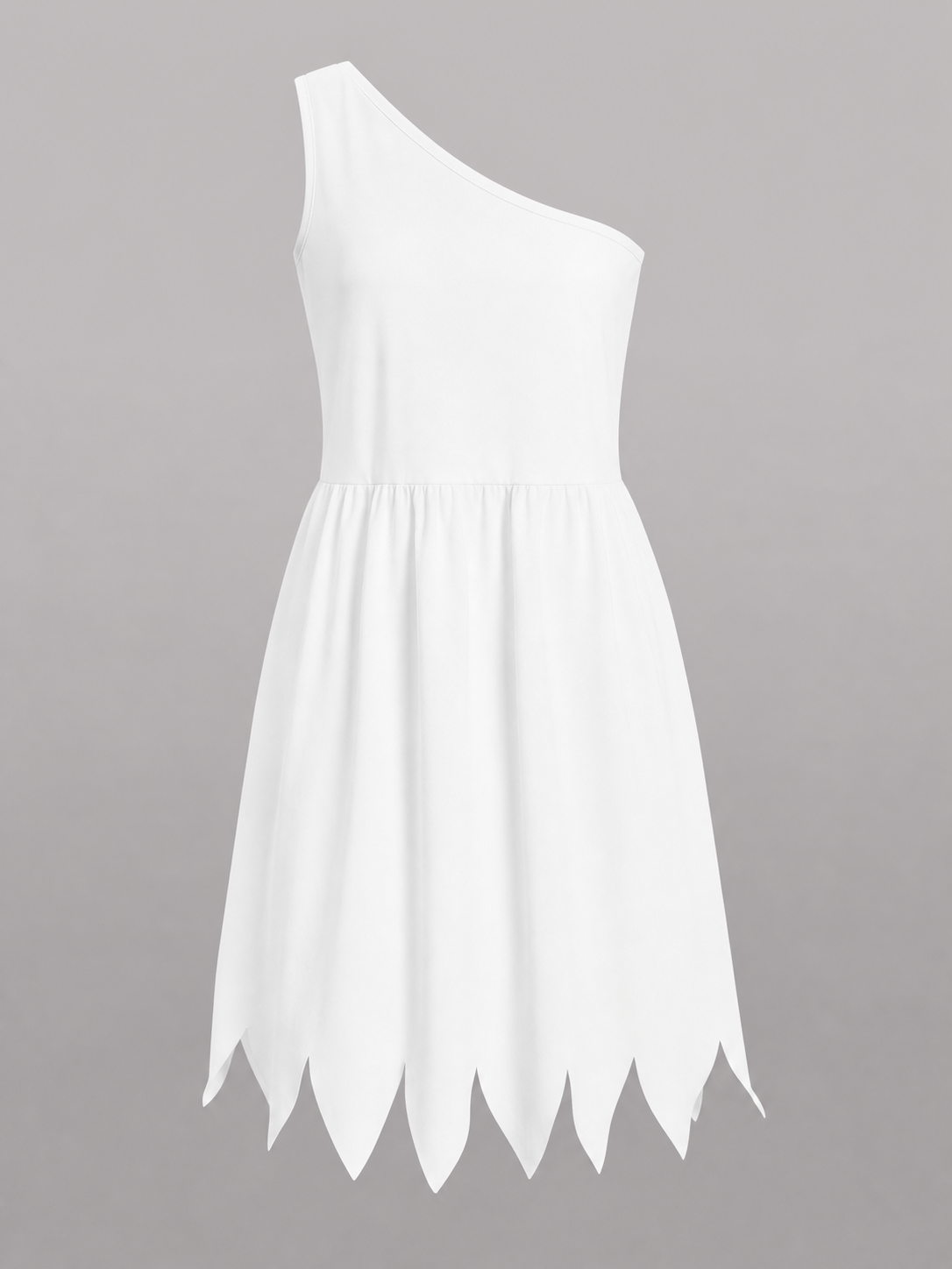 Women's White Cavewoman Costume Dress: One-Shoulder Asymmetric Neckline fabric detail