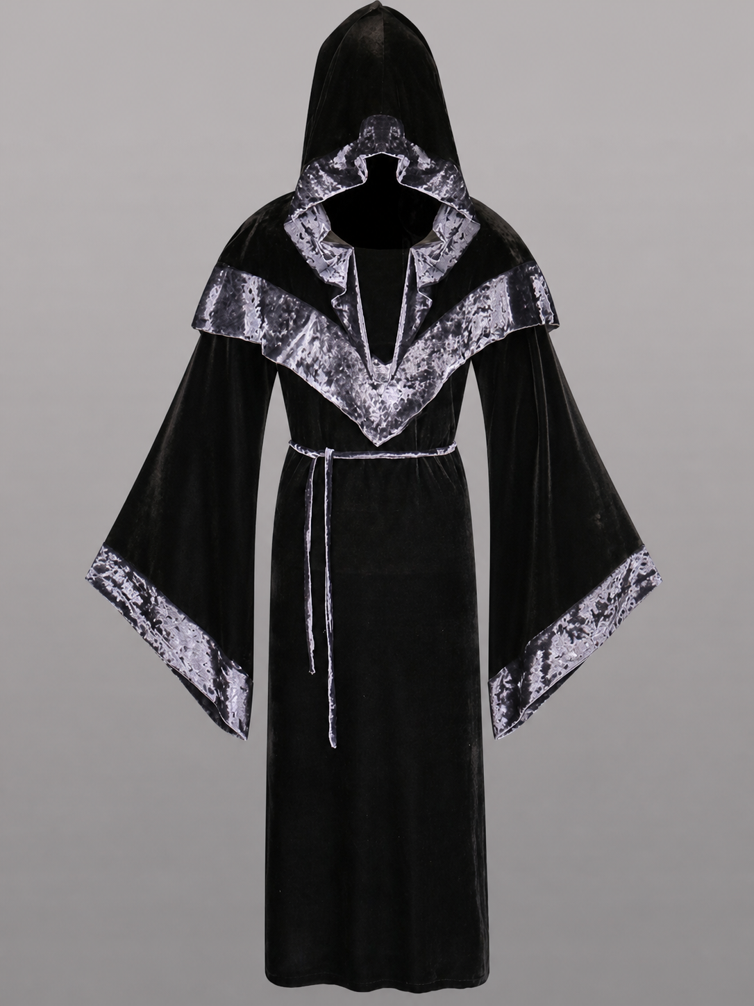 Black Carnival Cloak with Hood and Trim