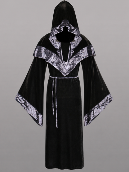 Black Carnival Cloak with Hood and Trim