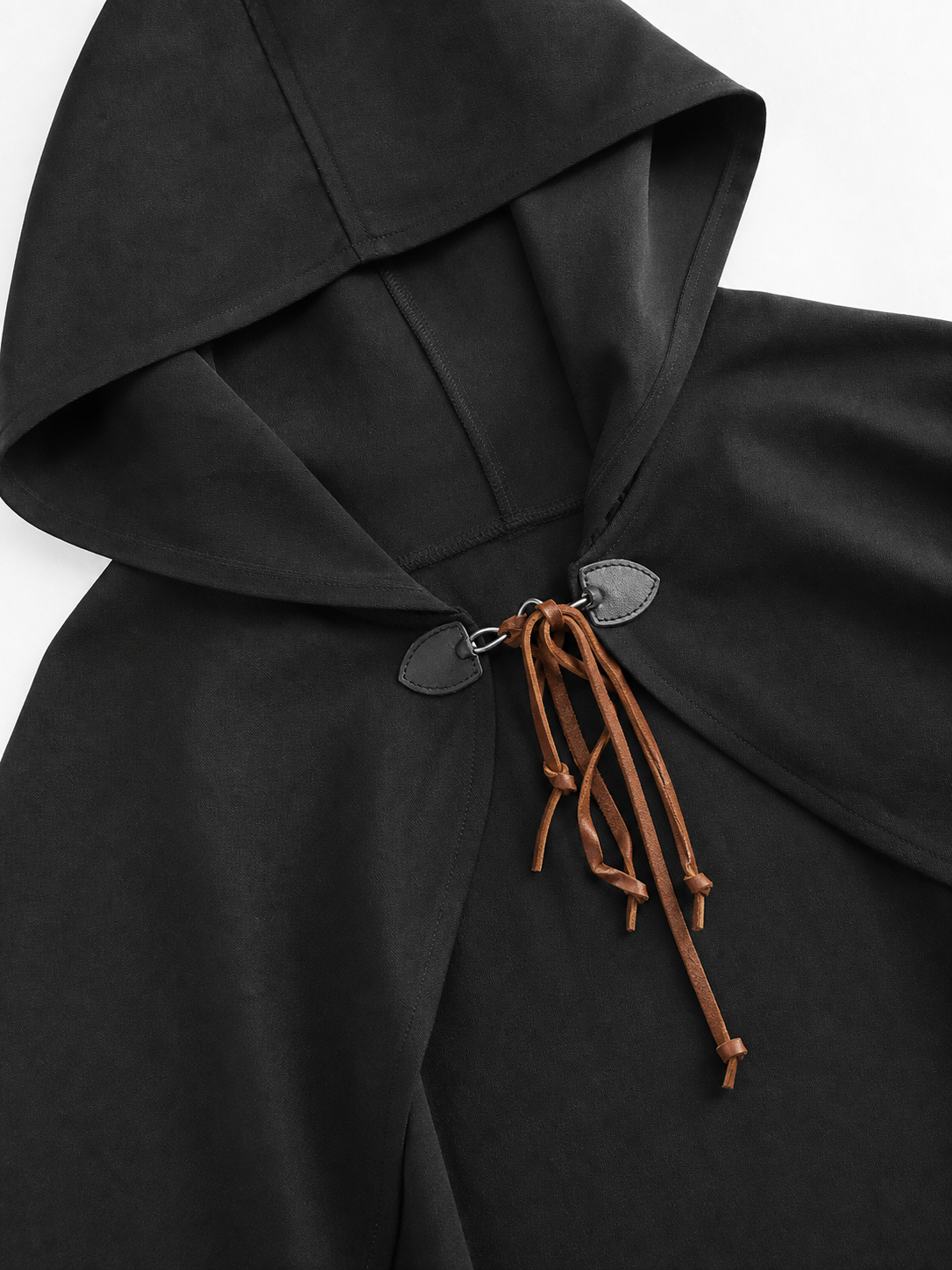 Black hooded medieval costume cloak product view 34