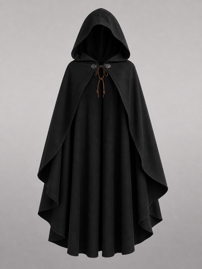 Black hooded medieval costume cloak product view 35