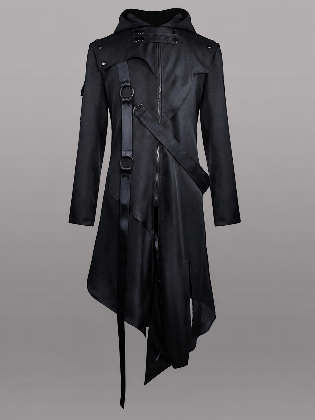 Black asymmetrical carnival cloak with hood