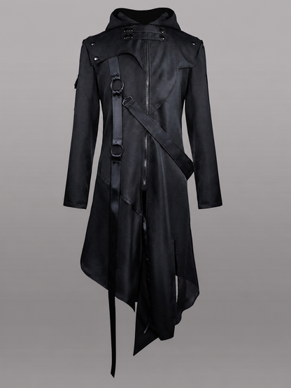 Black asymmetrical carnival cloak with hood
