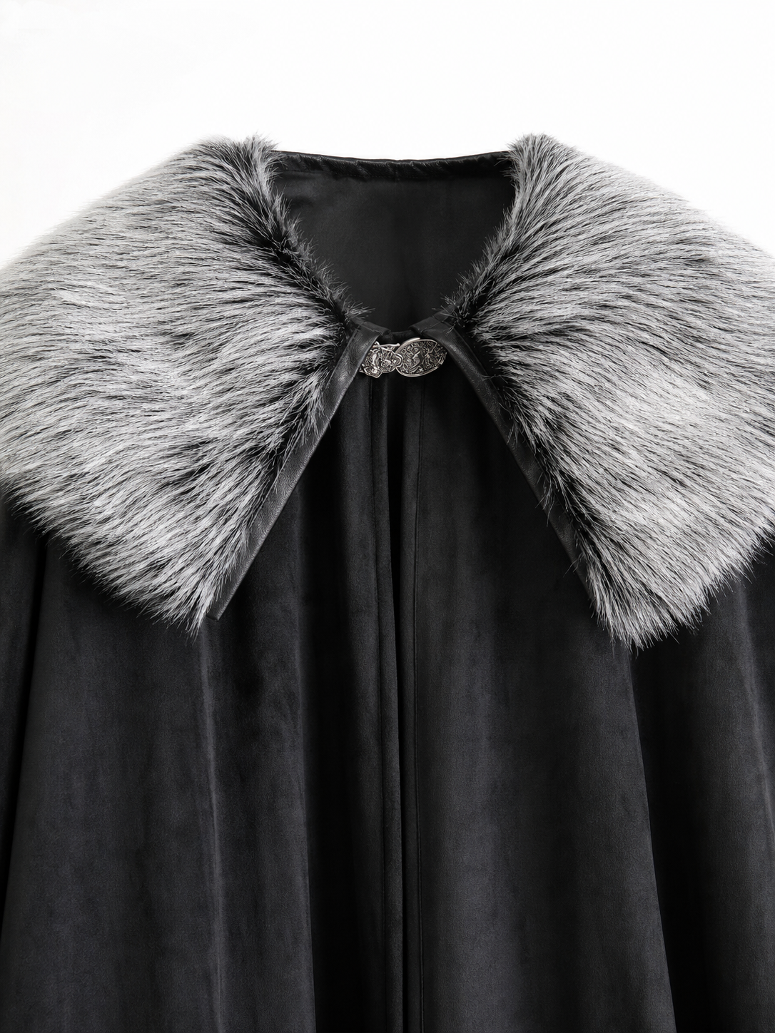 Black Costume Cloak with Faux Fur Collar