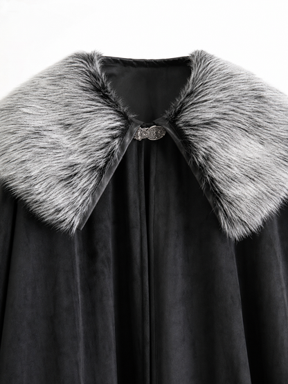 Black Costume Cloak with Faux Fur Collar