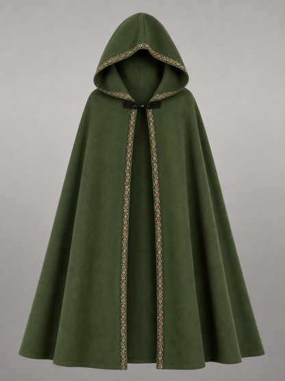 Green Carnival Cloak with Hood and Trim
