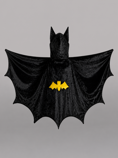 Black Carnival Cape with Hood and Bat Wings