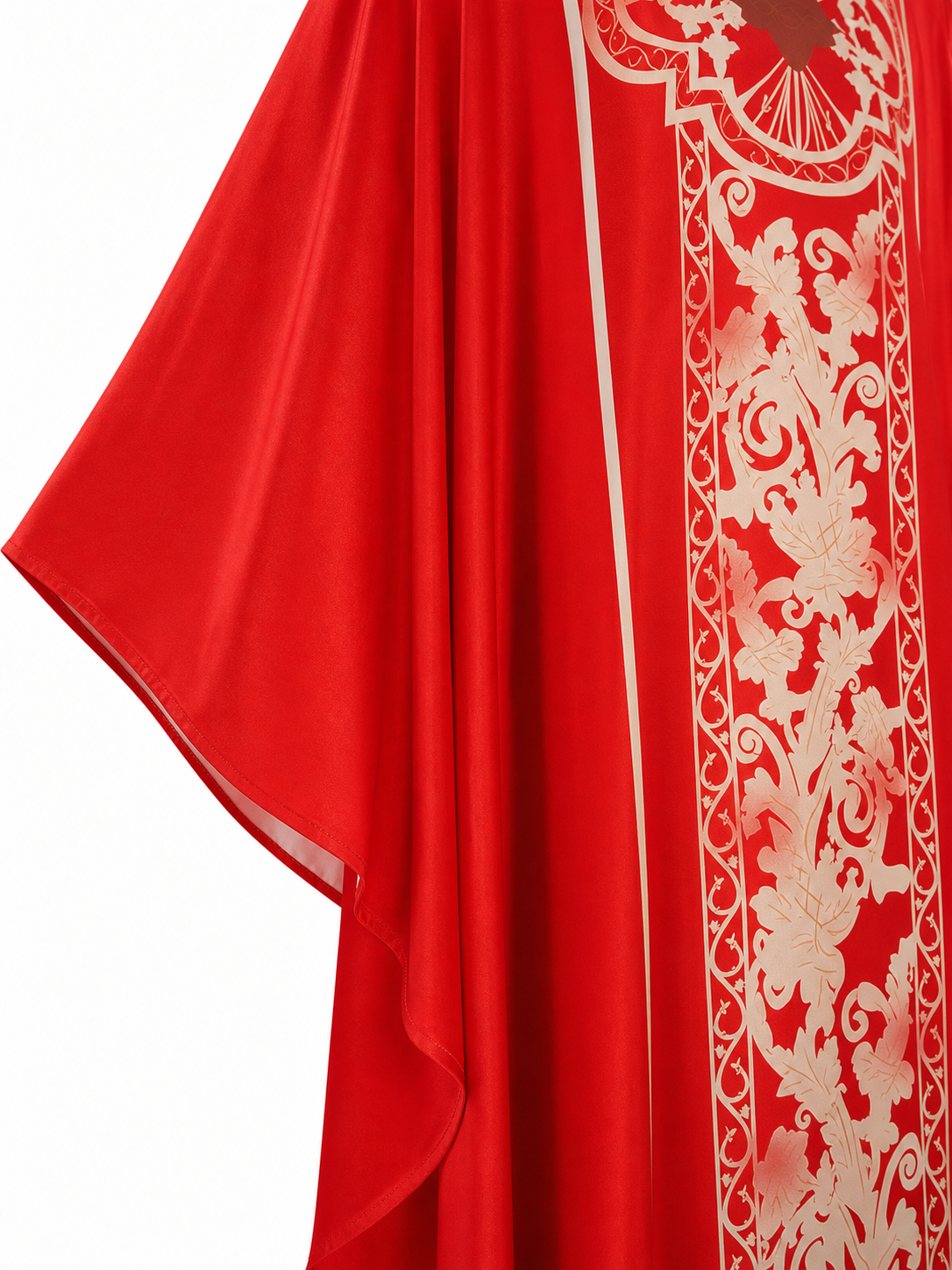 Red costume cloak with ornament and sleeves