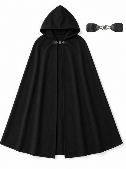 Long black hooded carnival cloak