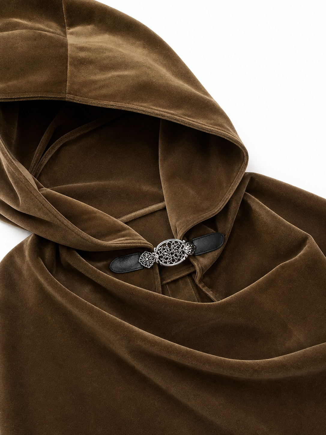 Brown hooded medieval costume cloak