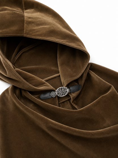 Brown hooded medieval costume cloak