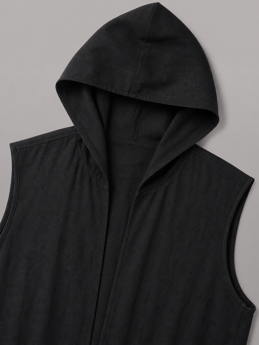 Long Sleeveless Hooded Vest, Black
