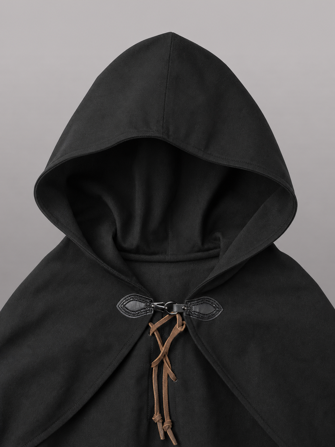 Black hooded medieval costume cloak product view 36