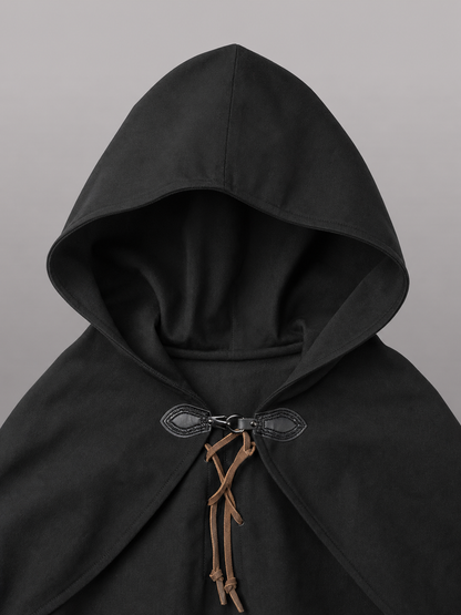 Black hooded medieval costume cloak product view 36