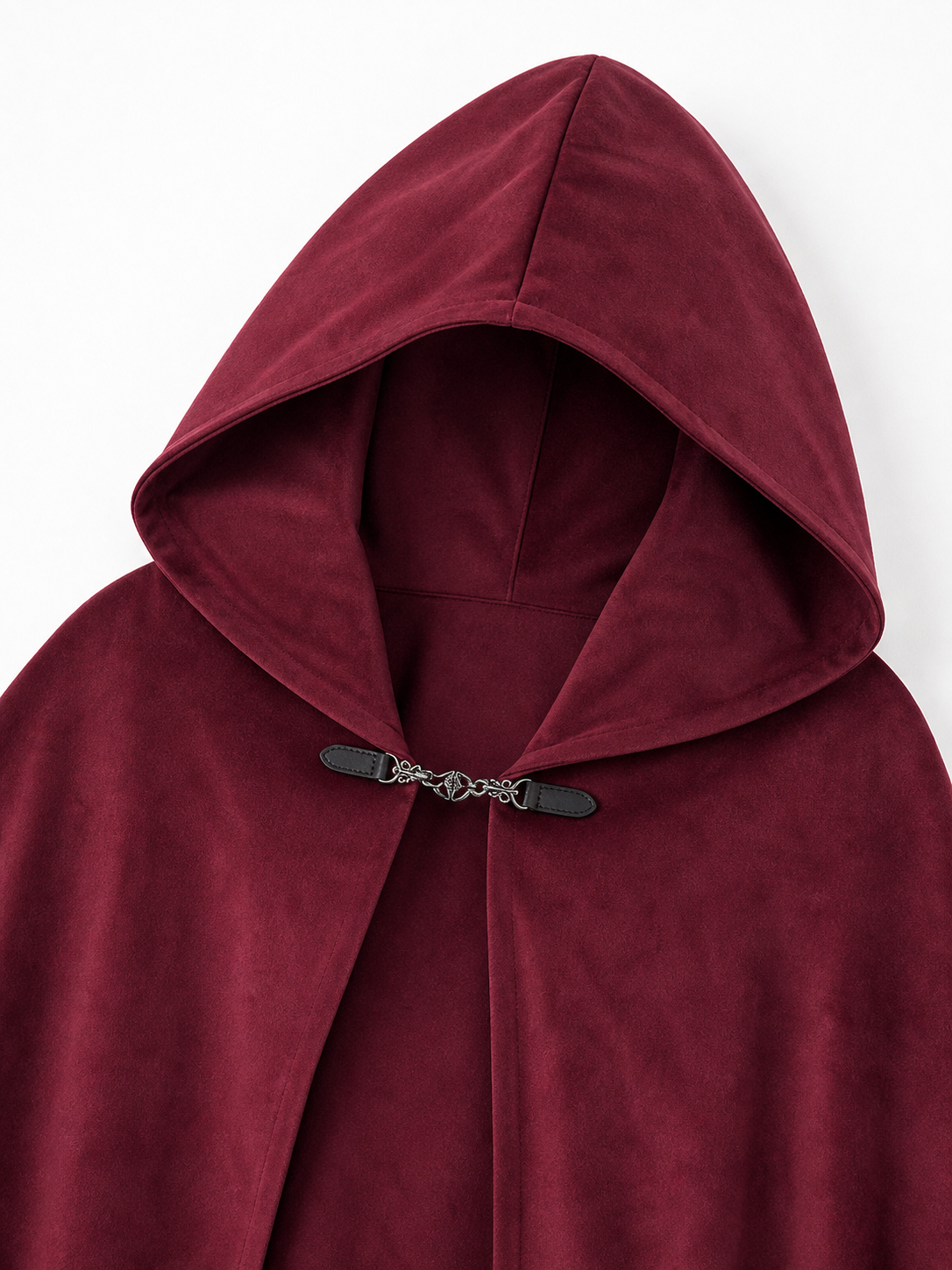 Long burgundy carnival cloak with hood