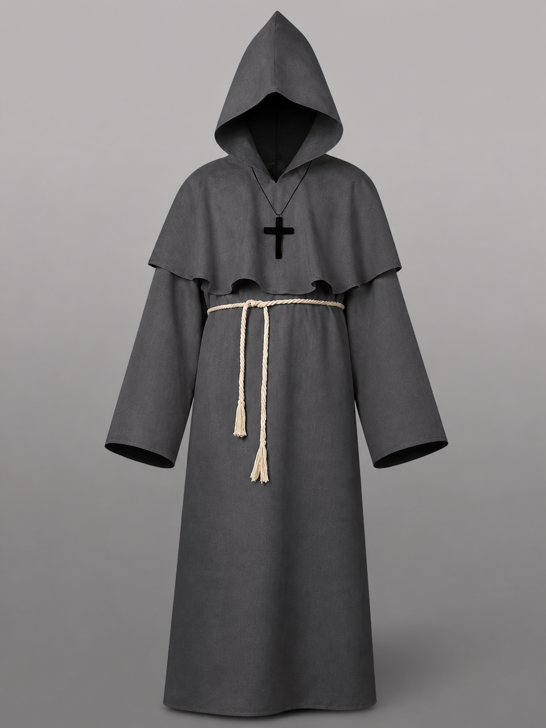 Gray Medieval Hooded Costume Cloak fabric detail 2