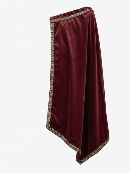 Burgundy velvet-look hooded costume cape product view 57