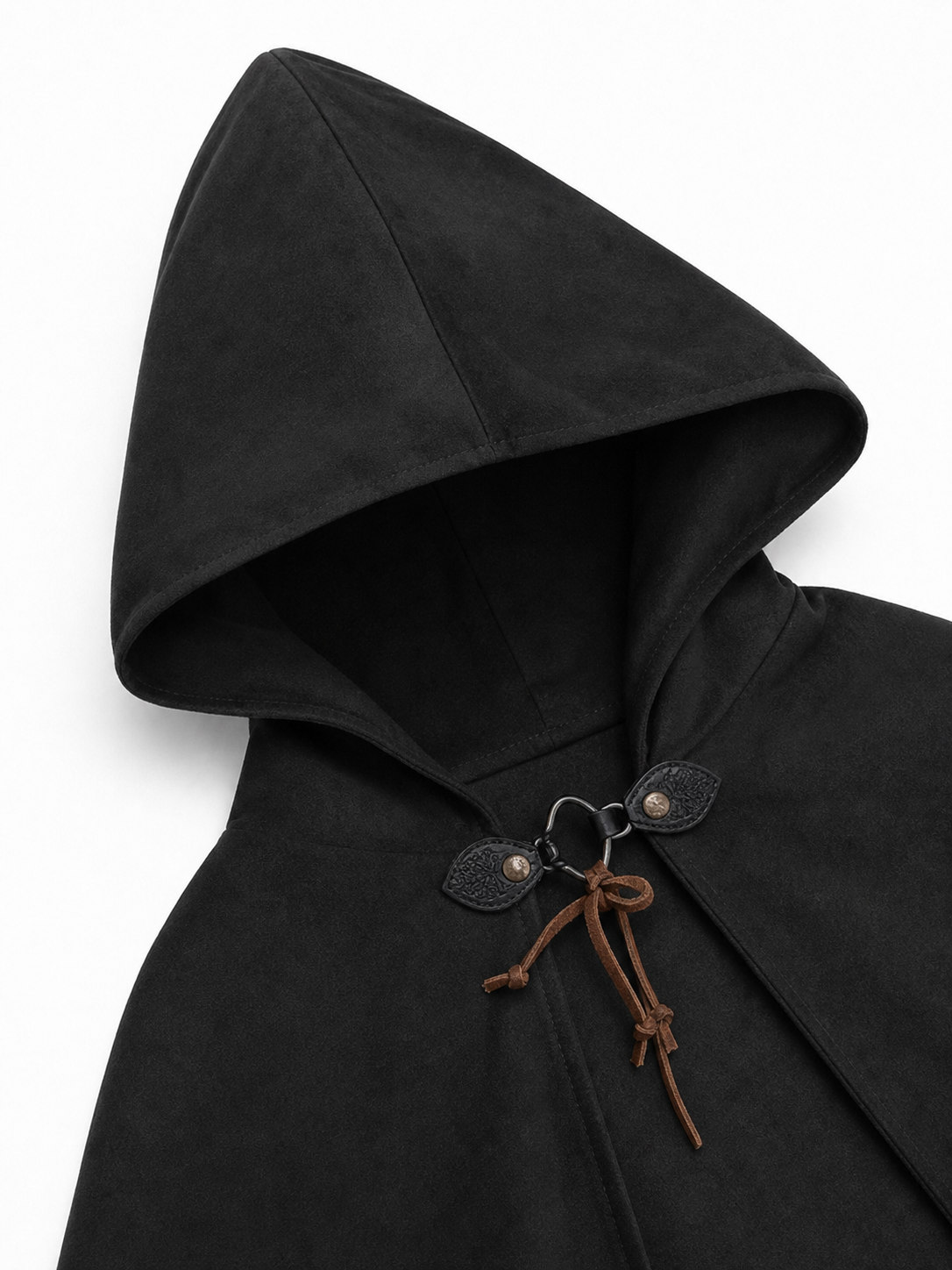 Black hooded medieval costume cloak product view 37