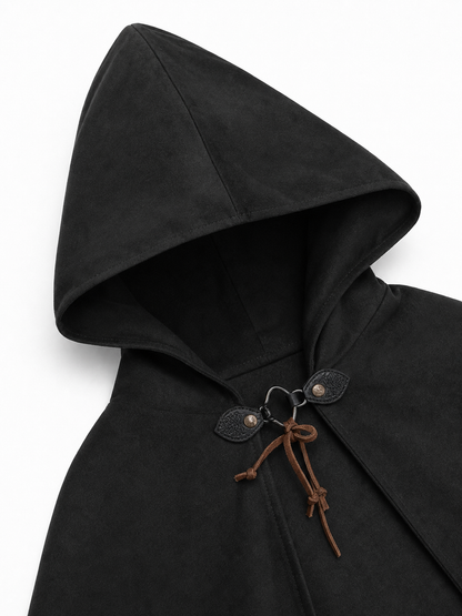 Black hooded medieval costume cloak product view 37