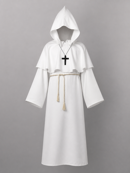 White hooded carnival cloak for cosplay