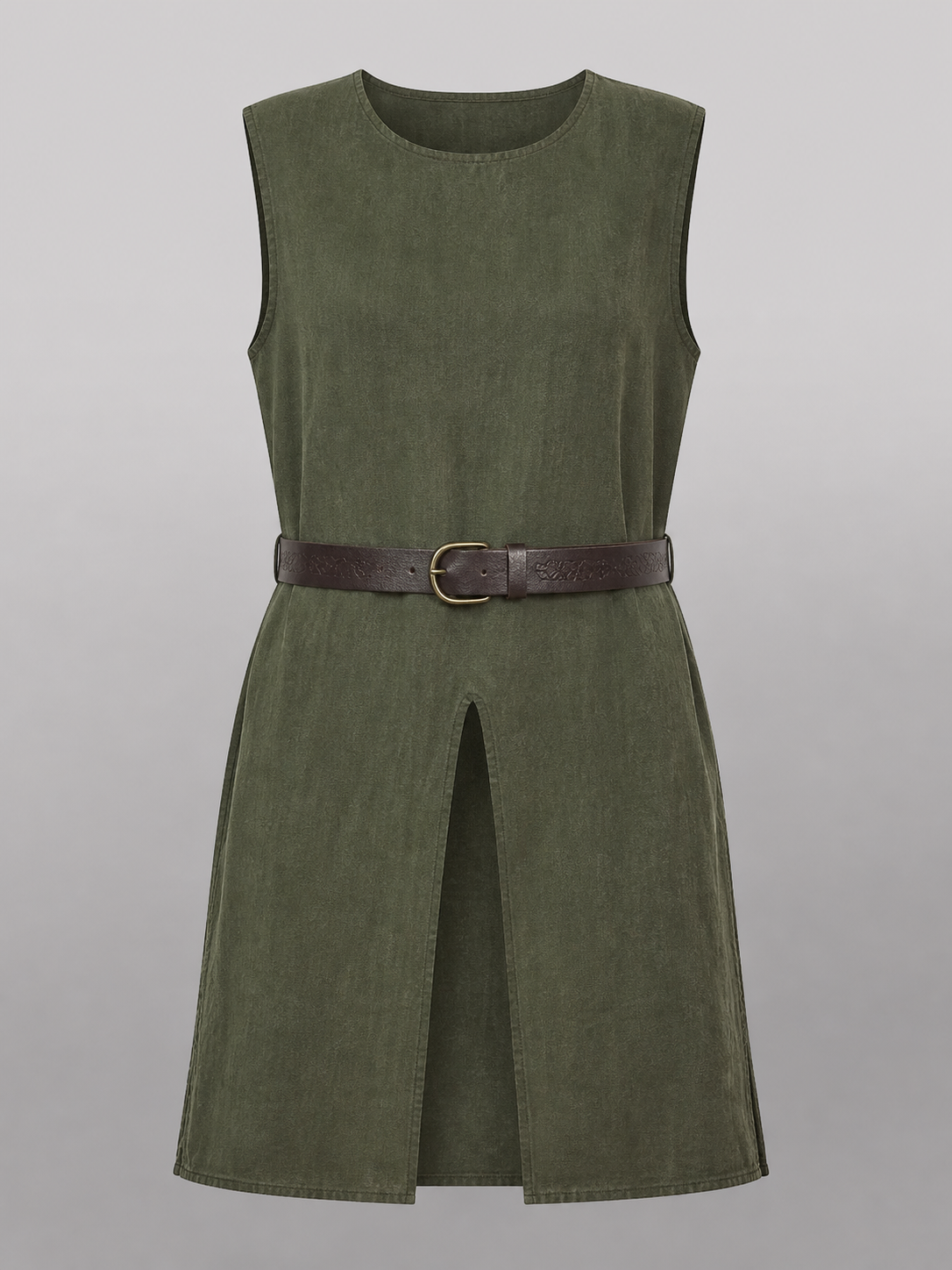 Green Cotton-Linen Sleeveless Tunic