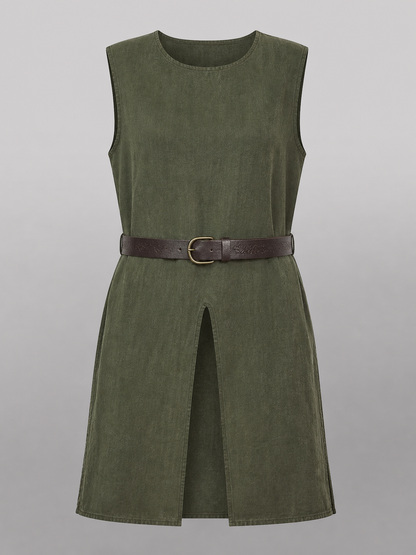 Green Cotton-Linen Sleeveless Tunic