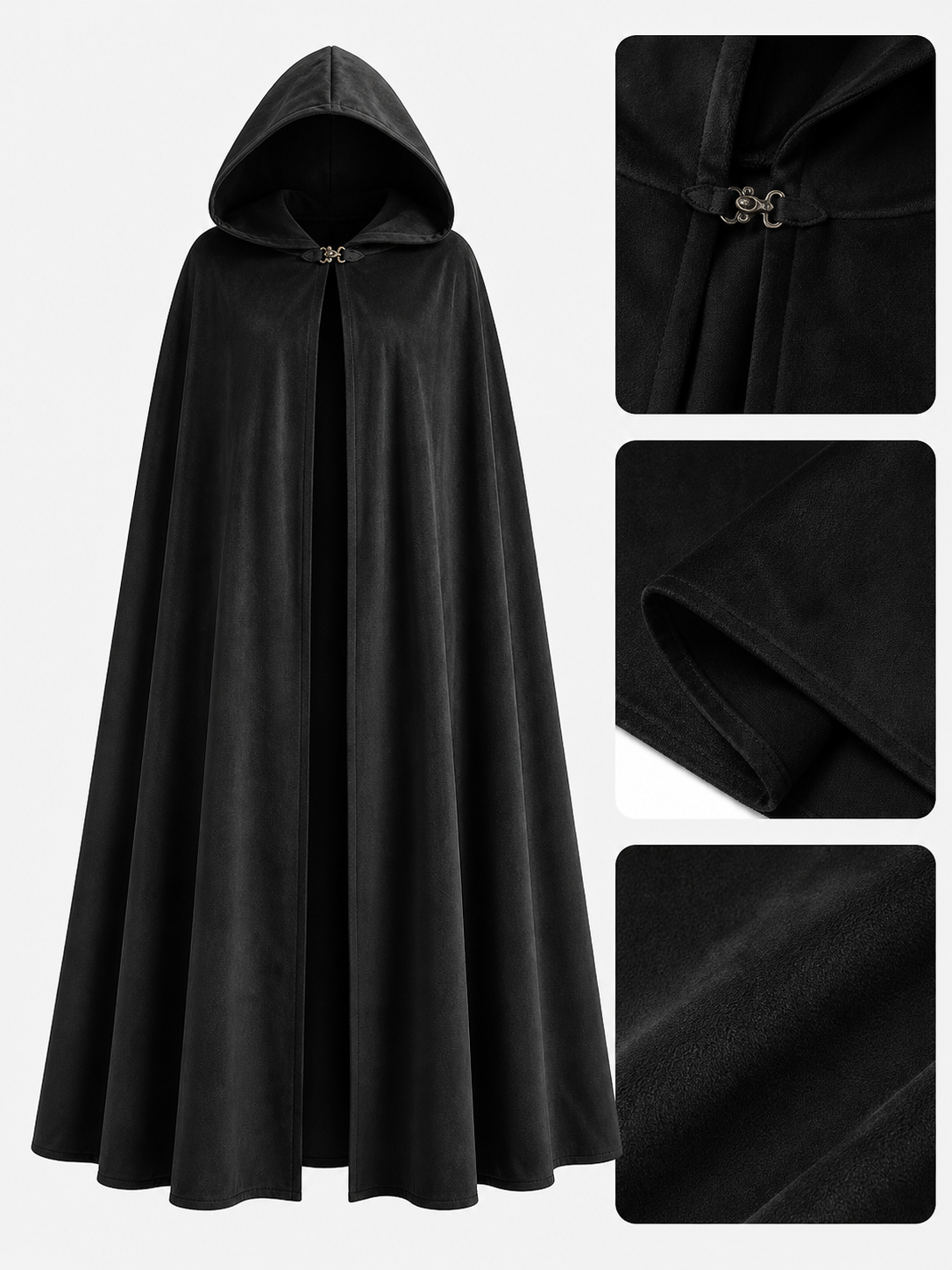 Long black hooded costume cloak