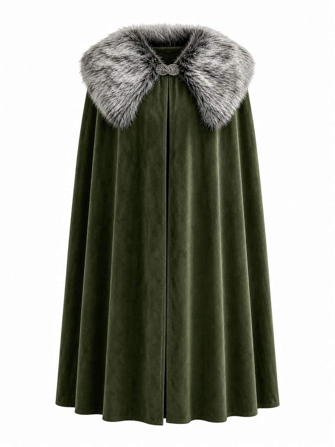 Green Carnival Cloak with Fur Collar