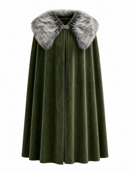 Green Carnival Cloak with Fur Collar