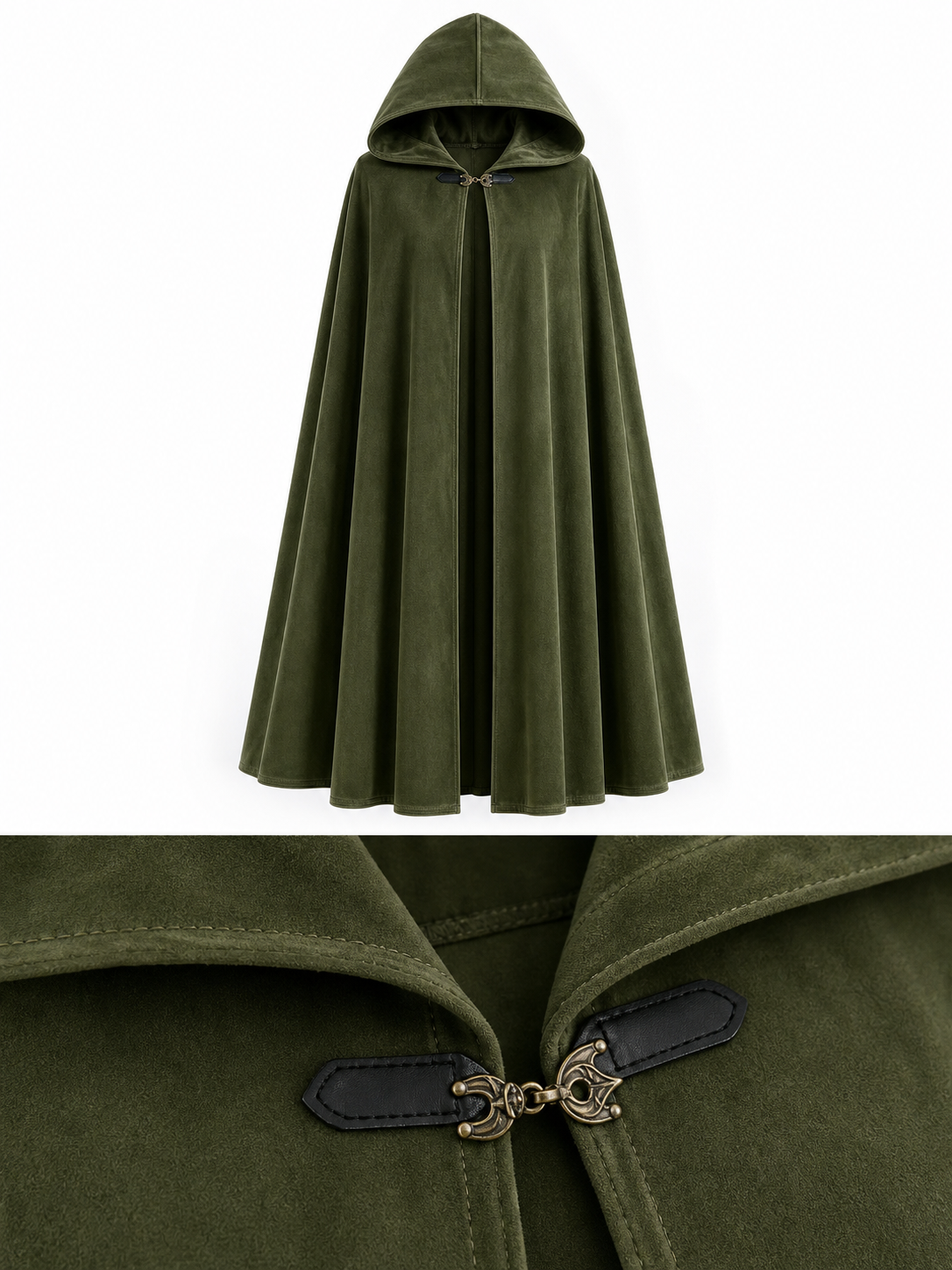 Long Green Hooded Costume Cloak