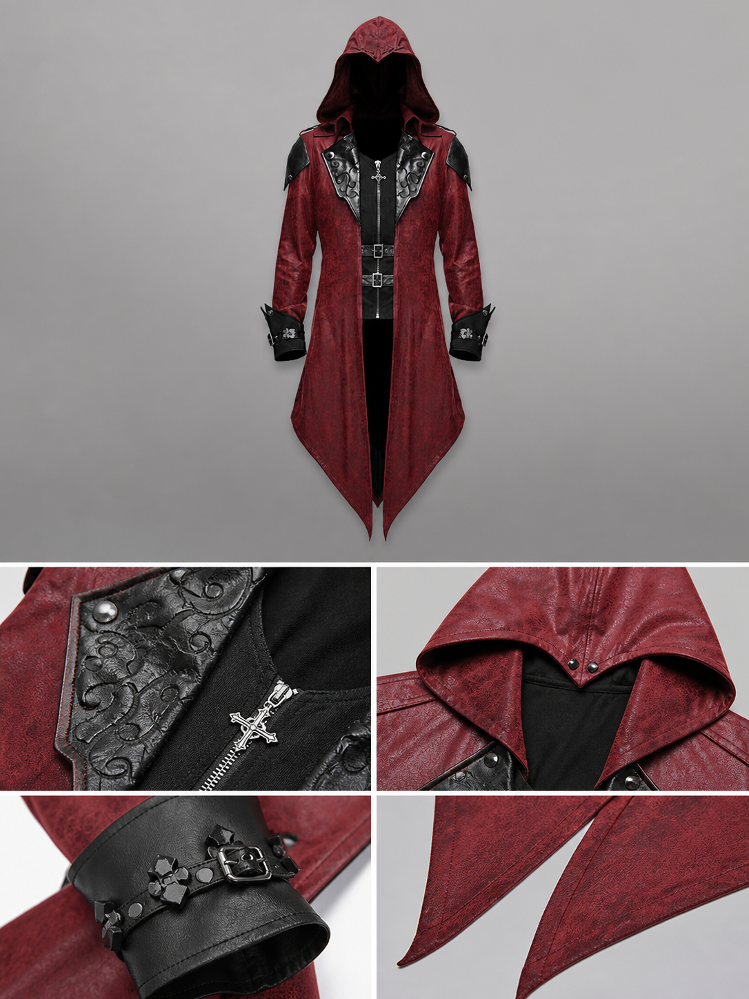 Burgundy Gothic Carnival Cloak with Hood