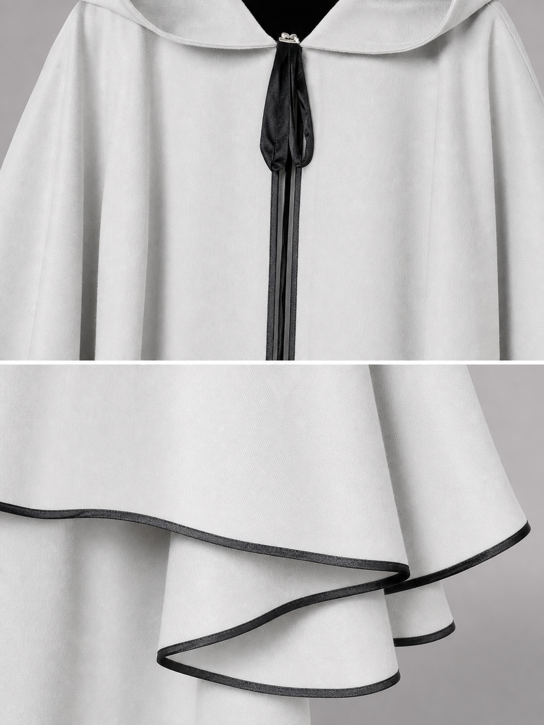 White Carnival Cloak with Hood and Black Trim