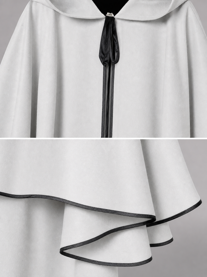White Carnival Cloak with Hood and Black Trim