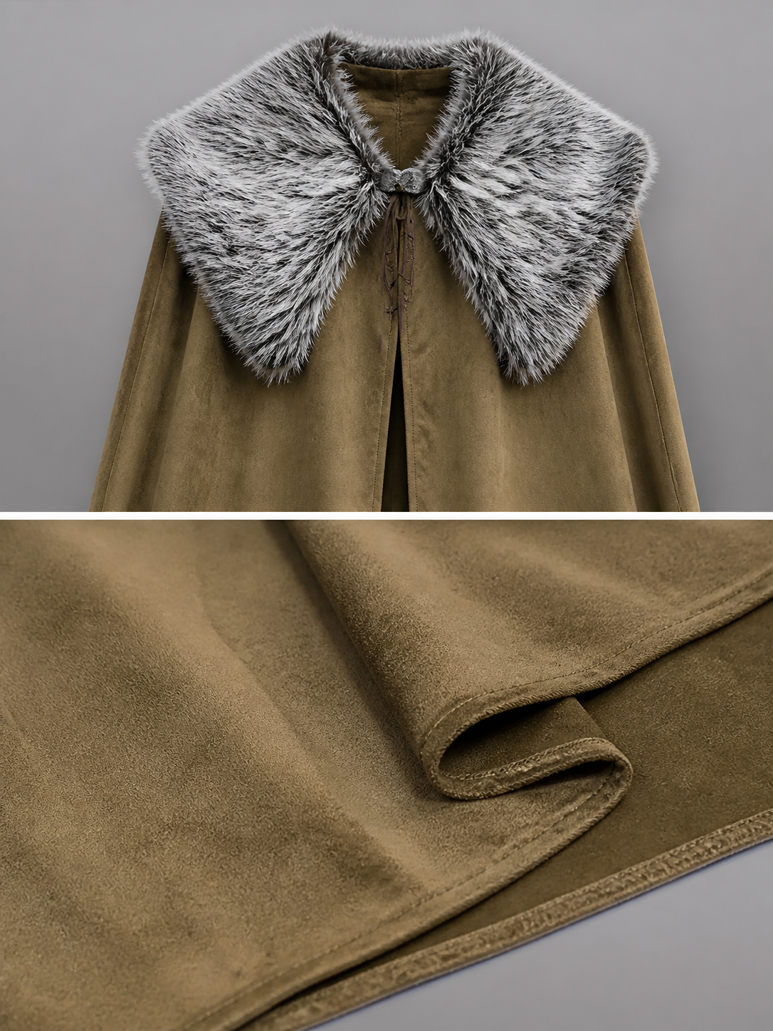 Brown Costume Cloak with Fur Collar