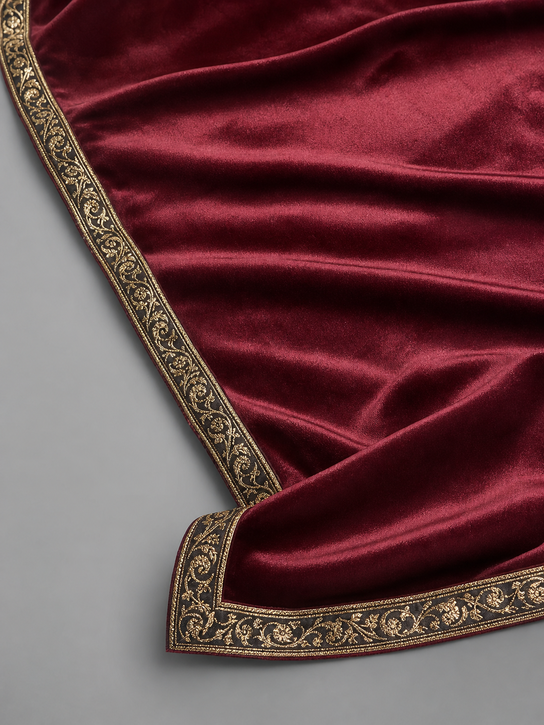 Burgundy velvet-look hooded costume cape product view 58