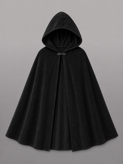 Black medieval hooded carnival cloak