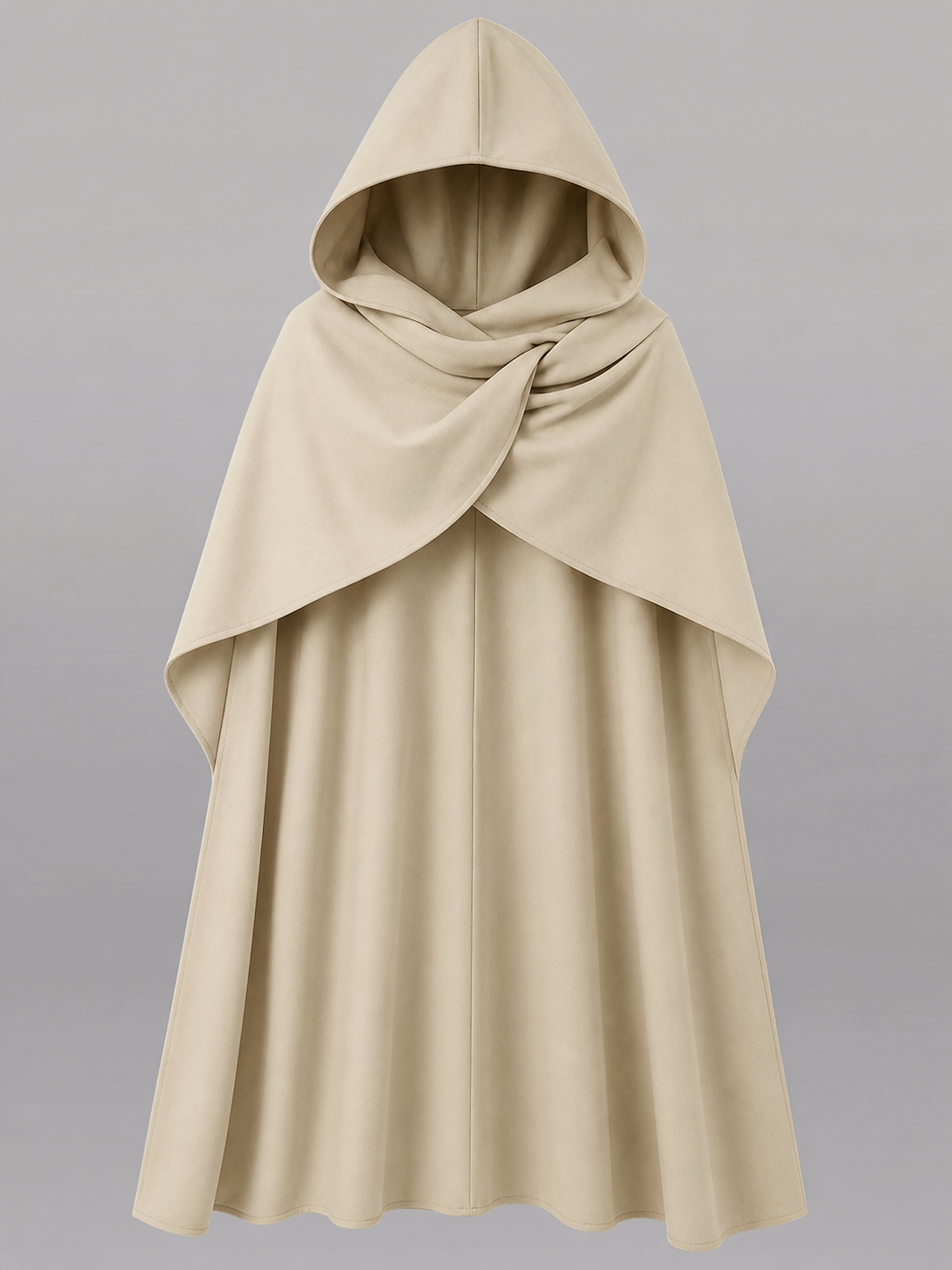 Medieval Hooded Cloak, Pointed Hood Full-Length Draped Cape in Khaki for Cosplay, Fantasy Costumes and Historical-Style Outdoor Outfits