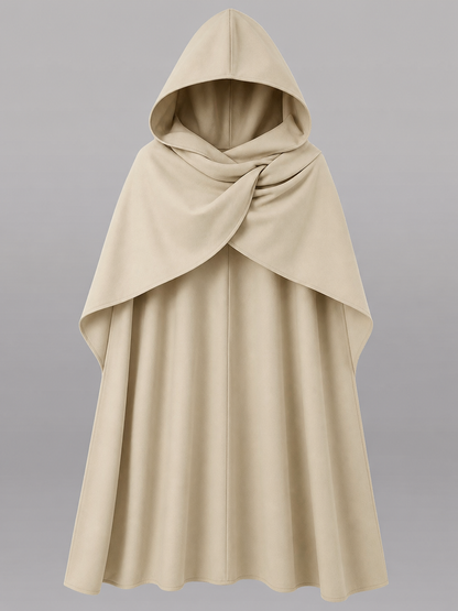 Medieval Hooded Cloak, Pointed Hood Full-Length Draped Cape in Khaki for Cosplay, Fantasy Costumes and Historical-Style Outdoor Outfits