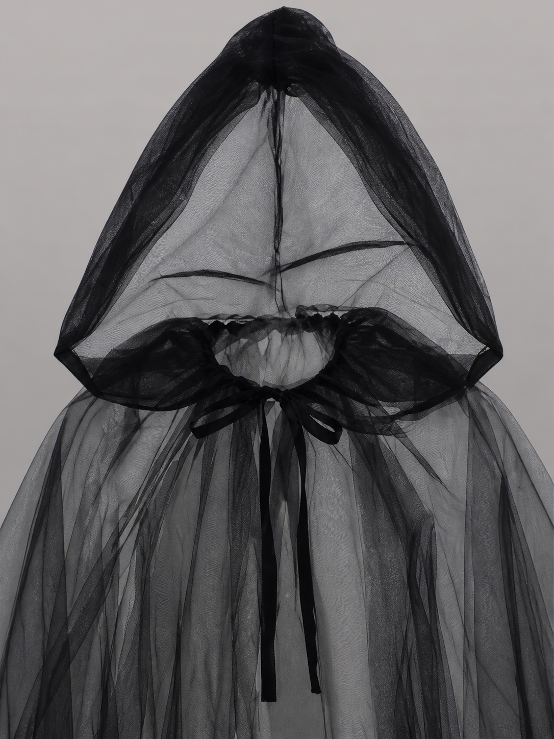 Black costume cloak with hood, layered mesh
