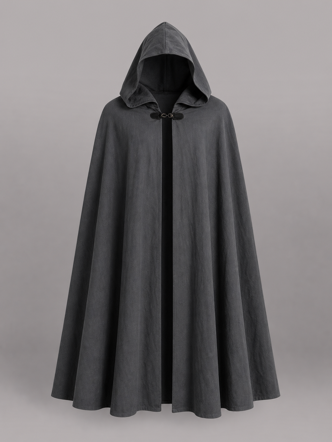 Adult Fantasy Hooded Cape, Long Dark Gray Cloak With Front Tie Closure, Wide