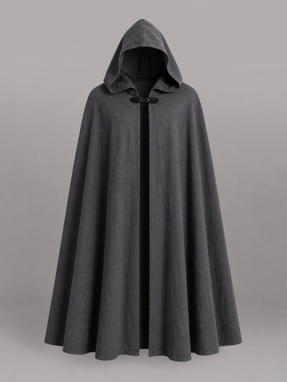 Adult Fantasy Hooded Cape, Long Dark Gray Cloak With Front Tie Closure, Wide