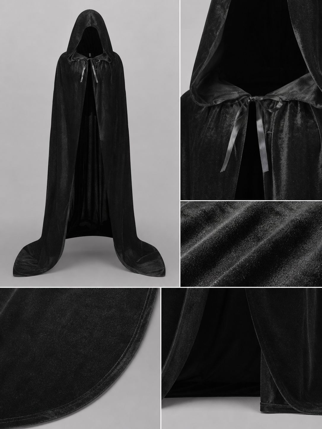 Black medieval hooded costume cloak