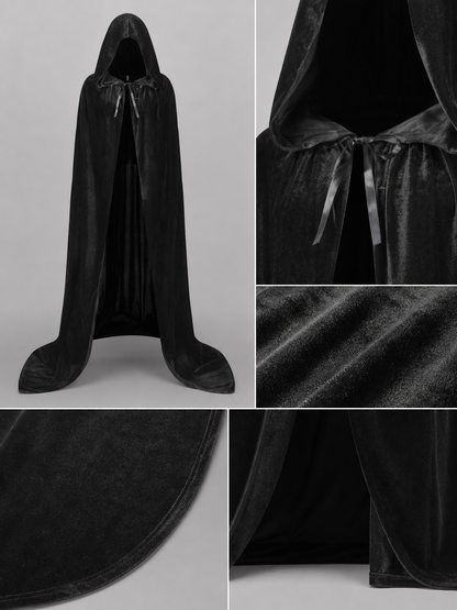 Black medieval hooded costume cloak