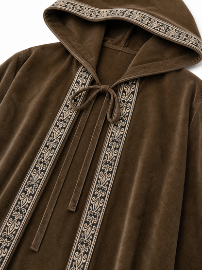 Long Hooded Robe, Brown, Loose Fit
