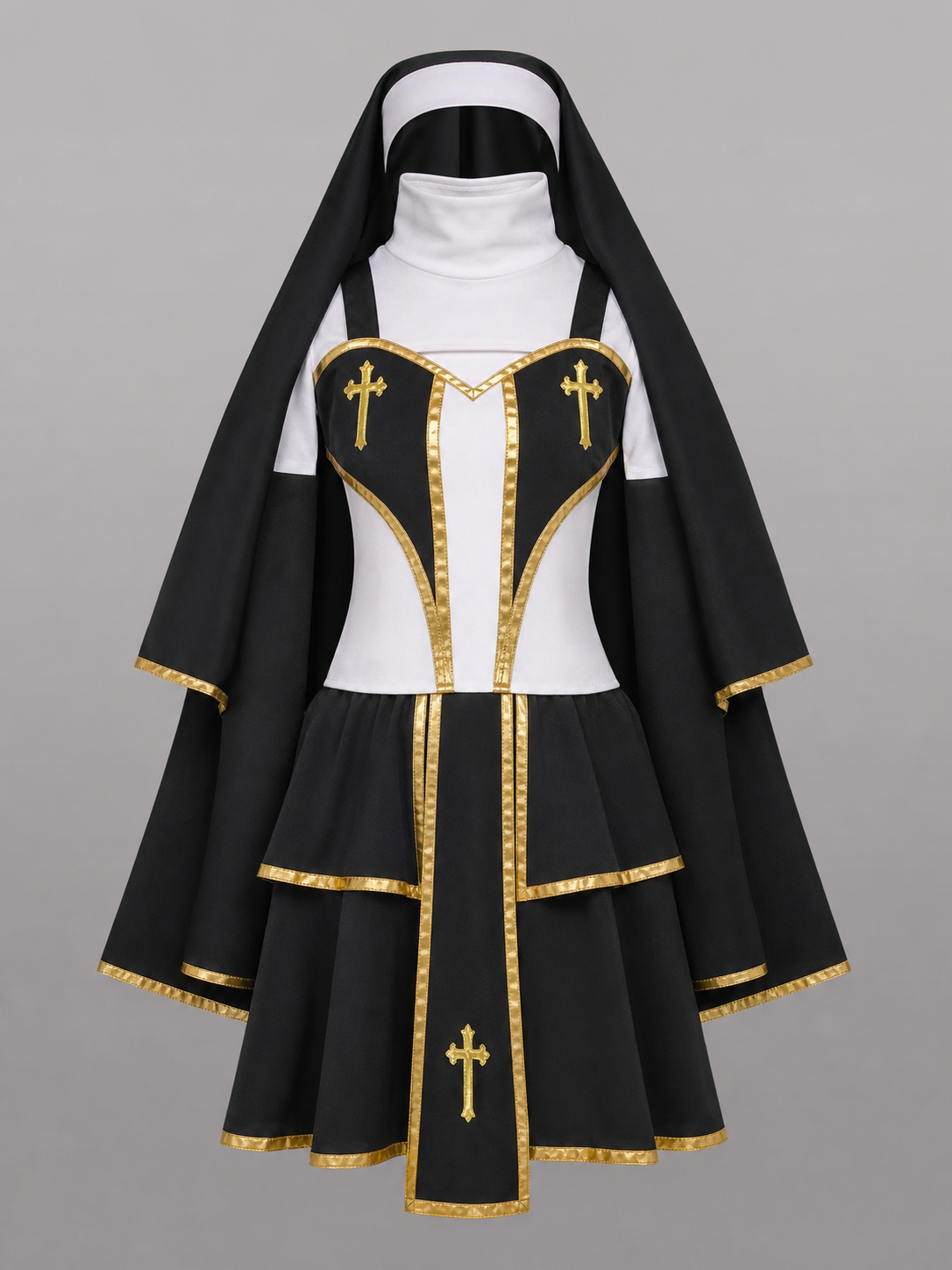 Black, White, and Gold Carnival Cloak with Cape