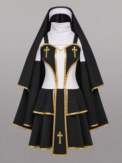 Black, White, and Gold Carnival Cloak with Cape