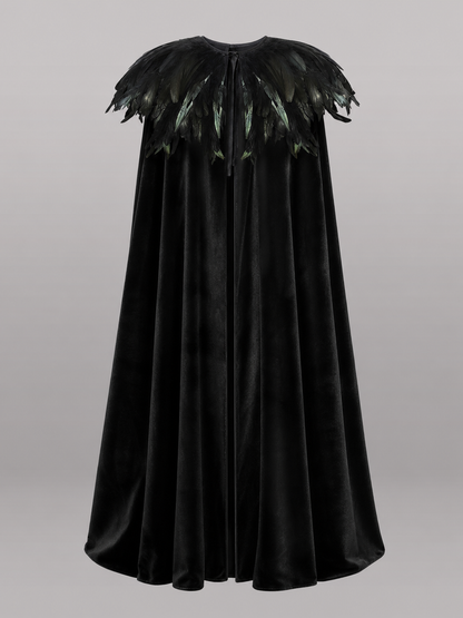Black Velvet Feather Cape