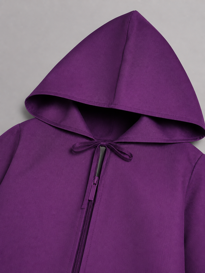 Purple hooded costume cloak with zipper